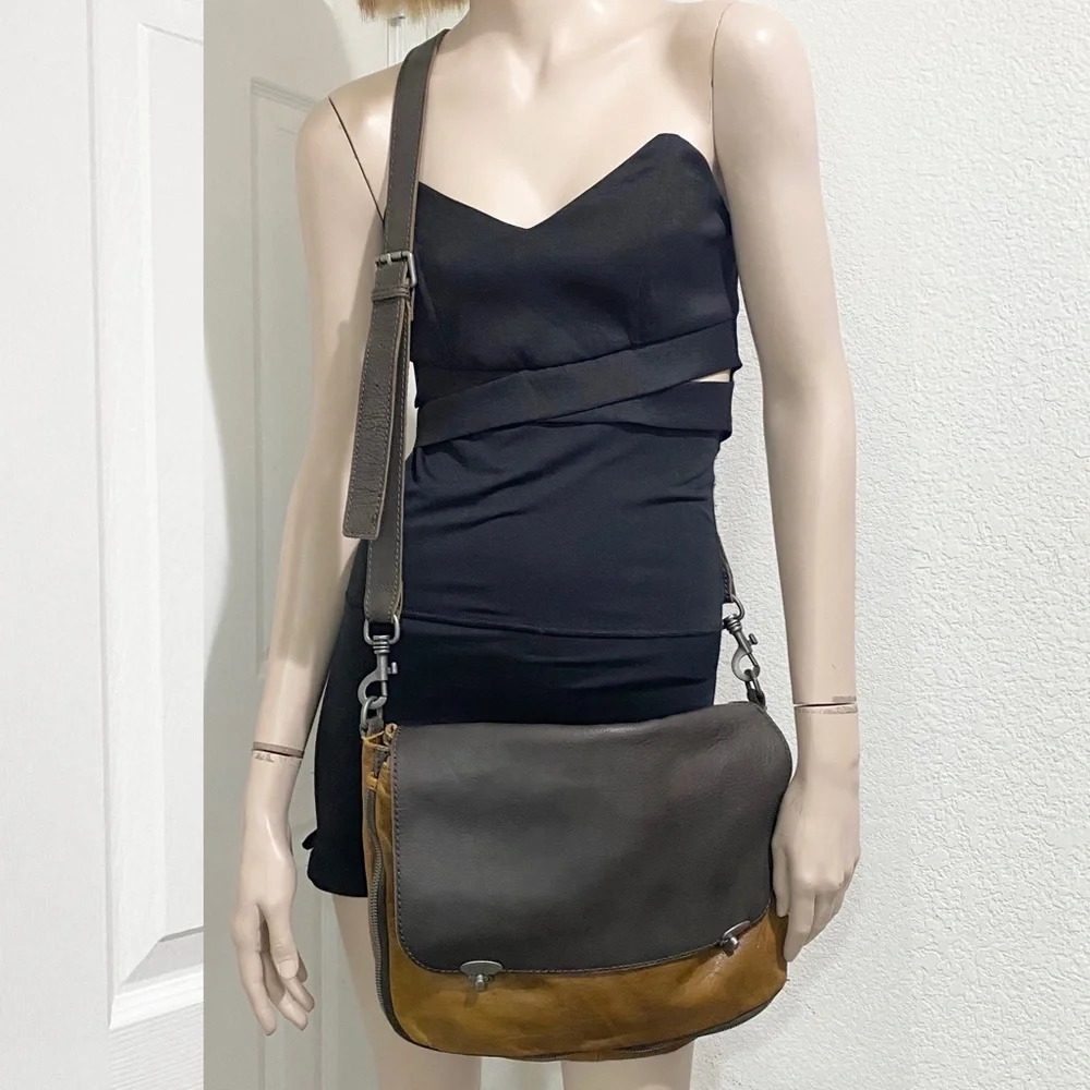 LIEBESKIND Berlin “Olivia” Two-tone Brown/Gray Flap Messenger Bag